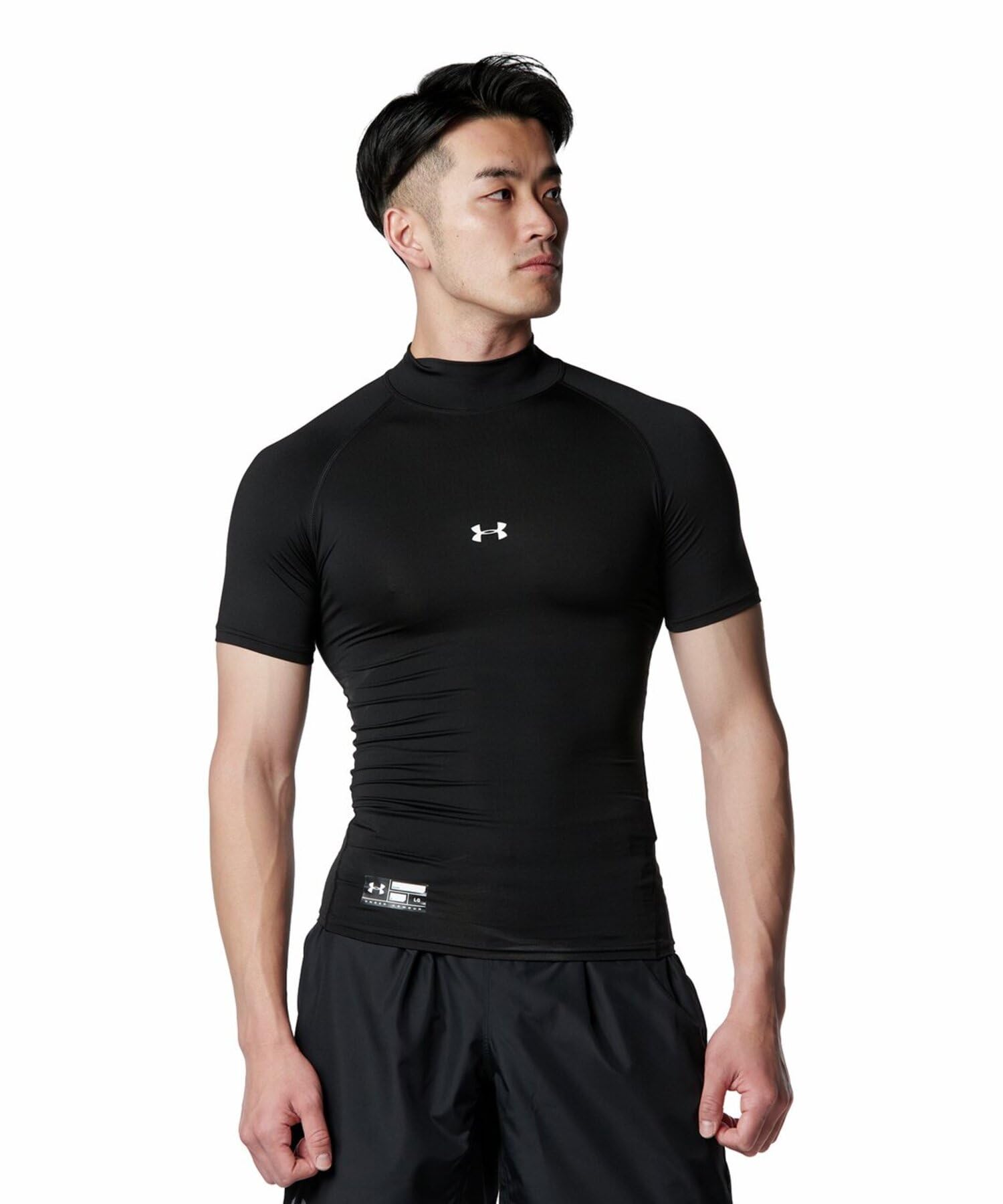 

[Under Armor] Бейсбольный базовый слой UA Heat Gear Armor Компрессионная футболка с коротким рукавом и воротником-стойкой, мужская, черная, L