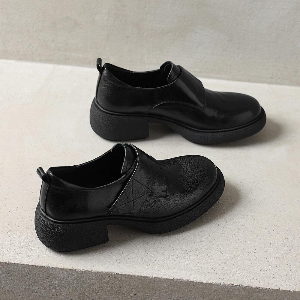 Loafers for Woman Black Platform Leather Shoes Woman New Genuine Leather Soft Sole Single Shoes Women's British Retro Loafers