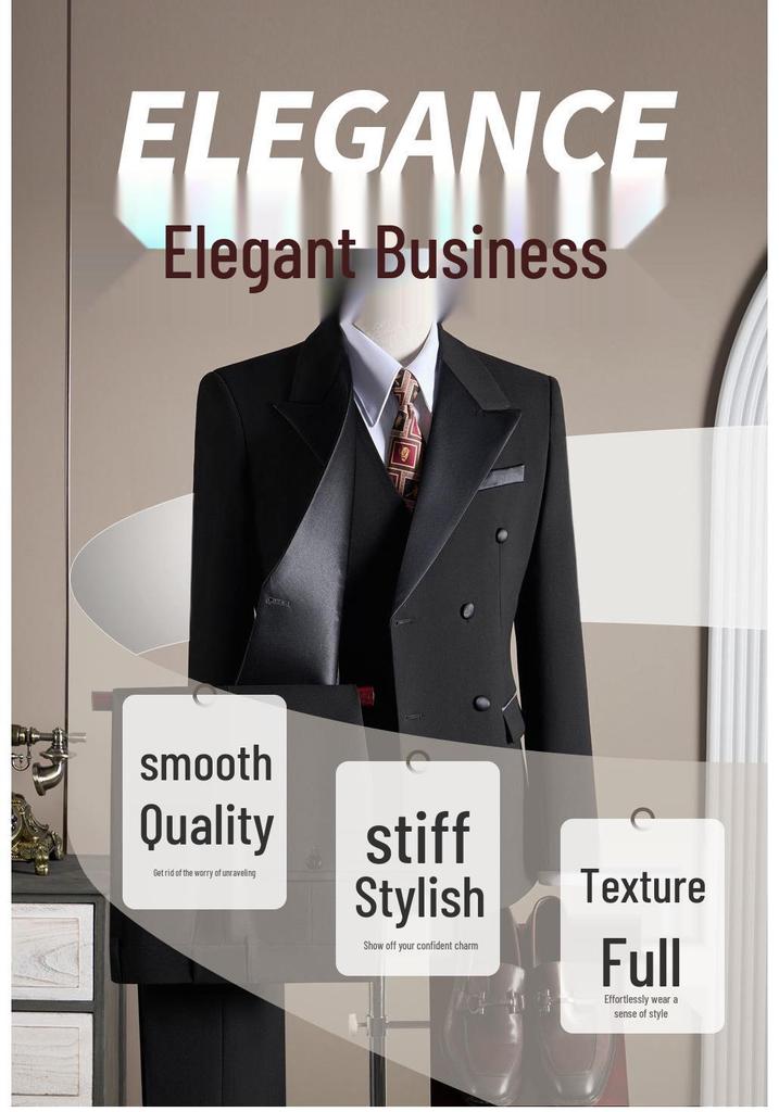 Tashiduo Formal Wear Double-Breasted Tencel Wool Men's Three-Piece Wedding Suit