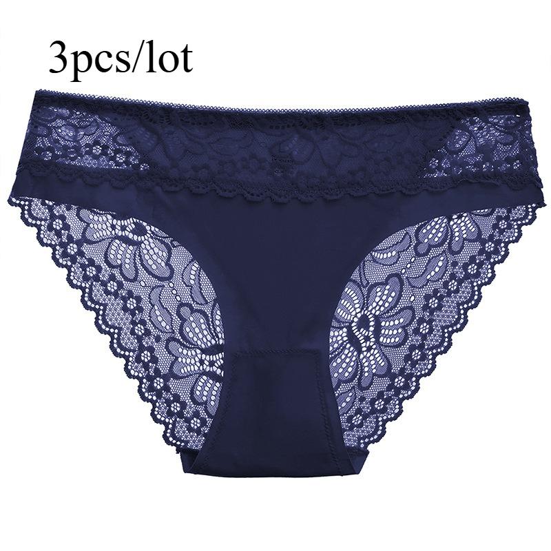 Summer Fashionable Sexy Patchwork Lace Underwear 3pcs/lot Women's Ice Silk Comfortable Breathable Triangle Pants Romantic Women's Triangle Pants