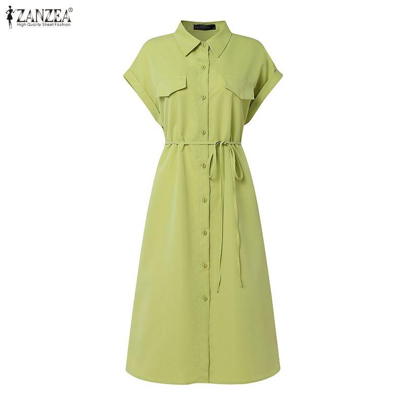 ZANZEA Robe chemise décontractée à manches courtes et col rabattu pour femme