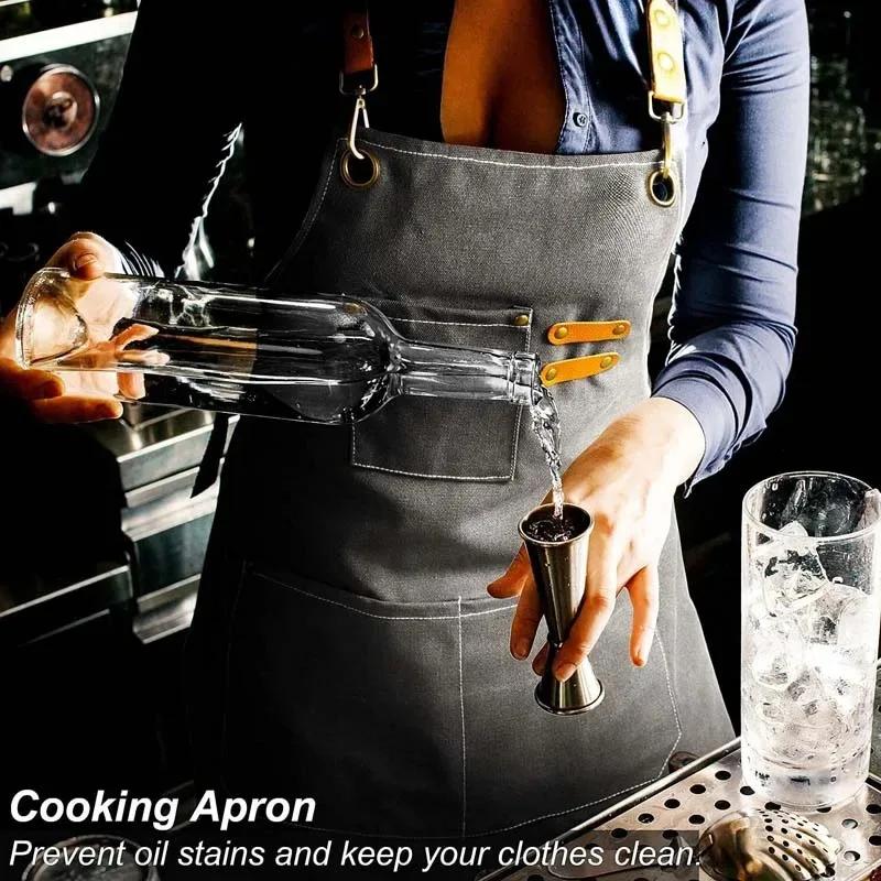 Untior Perfessional Kitchen Apron Canvas Chef Apron Oil-proof Can Wipe Hands Kitchen Cooking With Tool Pockets Work Uniform