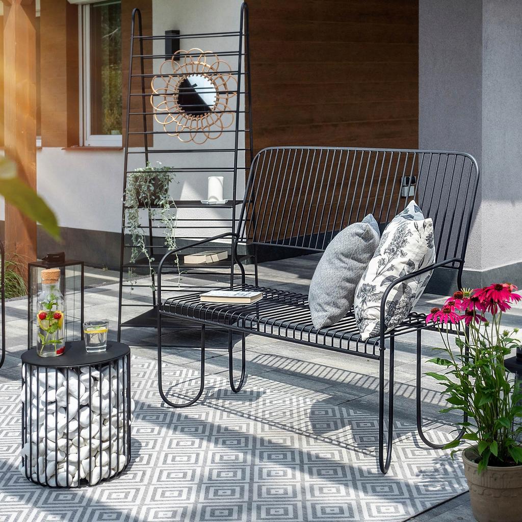 KADAX Gartenbank Parkbank mit Rückenlehne Metall für Terrasse Stabil Schwarz