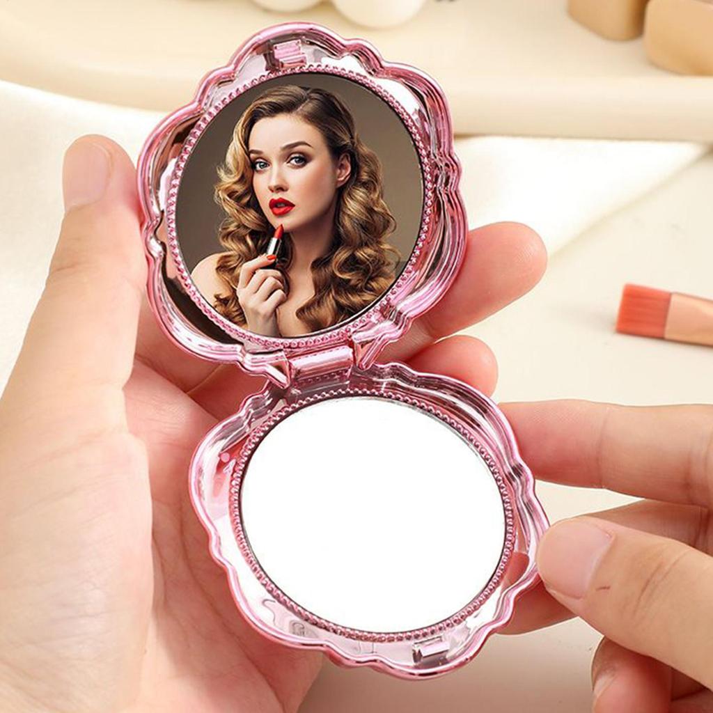 Rose-shaped Folding Makeup Mirror Handheld Mini Double-sided Mirror Makeup Touch-up Mirror Compact Pocket Mirror Mini Mirror