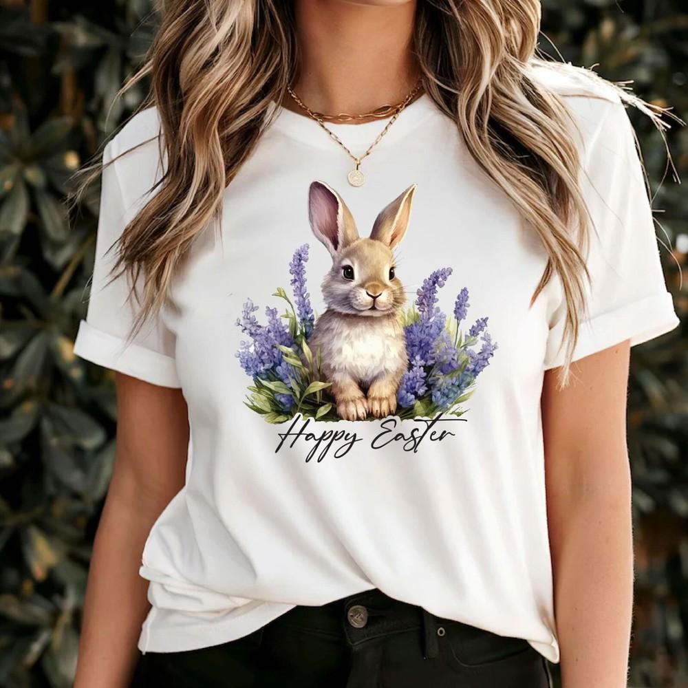 

Happy Easter T-Shirt for women, Happy Easter, Easter bunny shirt, Purple bunny L