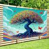 2D Dreamy Tree of Life Backdrop with Multicolor Leaves & Butterflies for Art Events