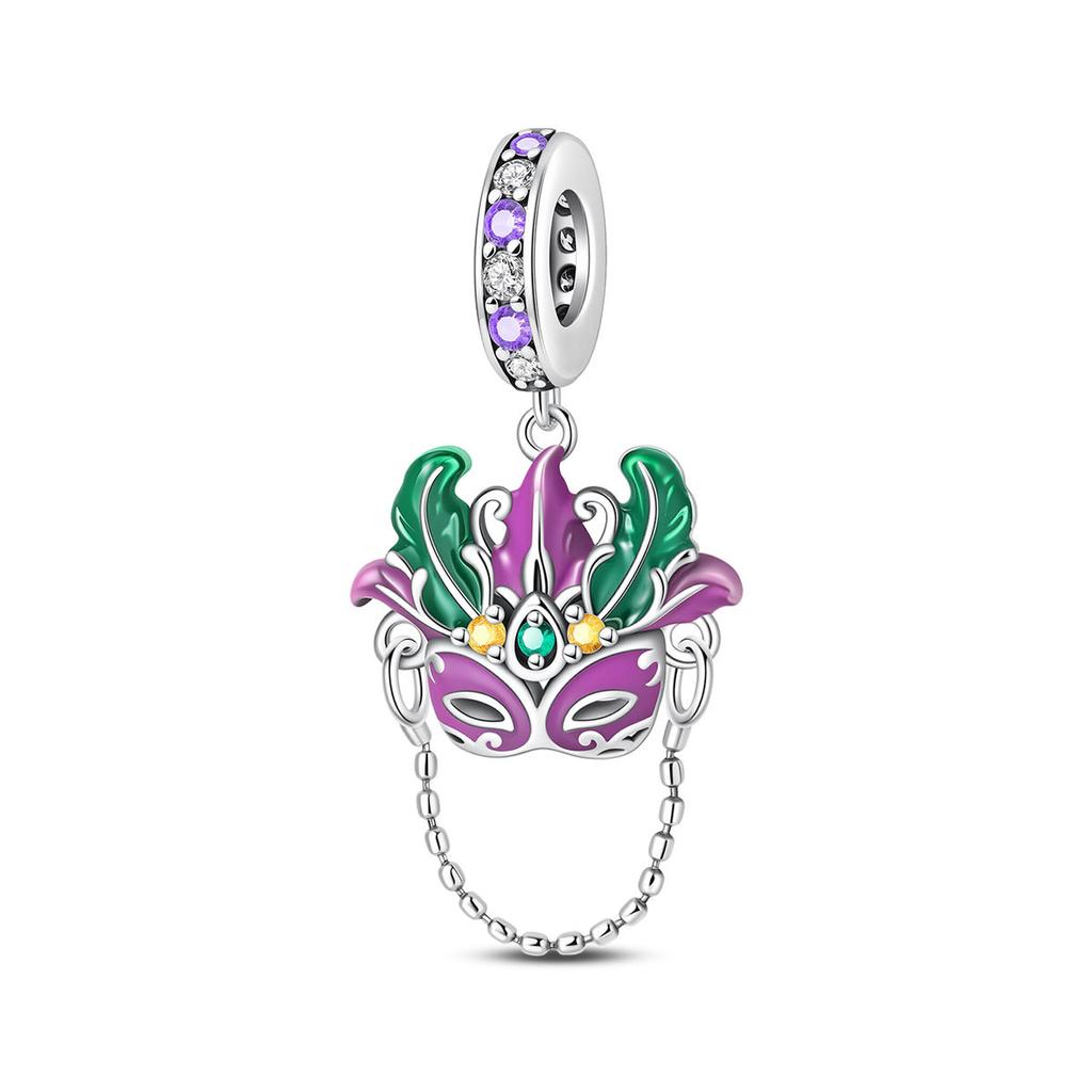 2026 Hobbies Feather Fireworks Mask Charm Pendant Beaded DIY Jewelry Bracelet Accessories 925 Silver