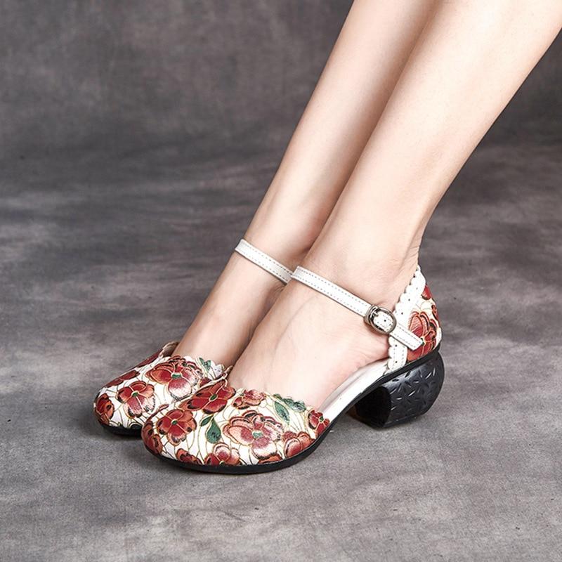 Women Shoes Summer Sandals Genuine Leather Fashion Buckle Strap Print Retro Handmade Concise Leisure Ladies Sandals Casual Shoes