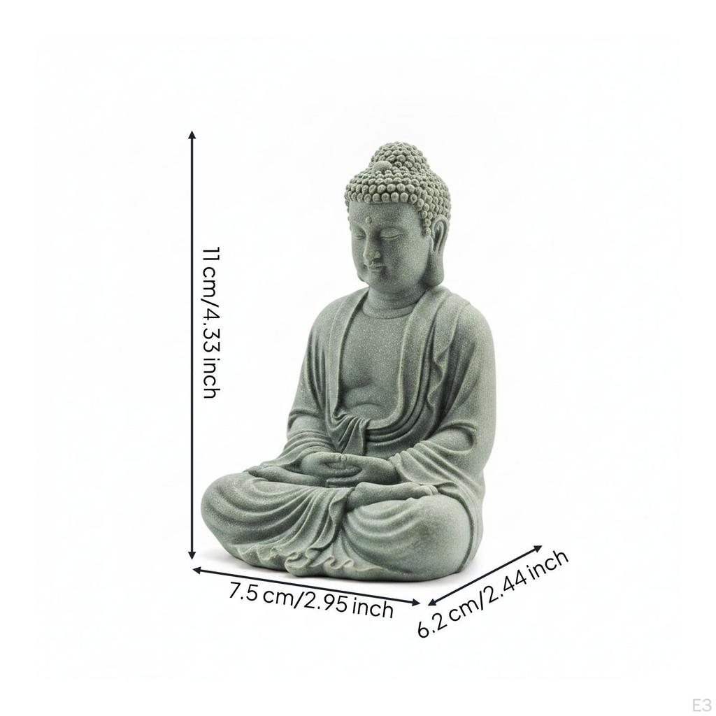 Seated Buddha Figurine Green Sandstone Style Tabletop Sculpture Matte Finish Home Decoration