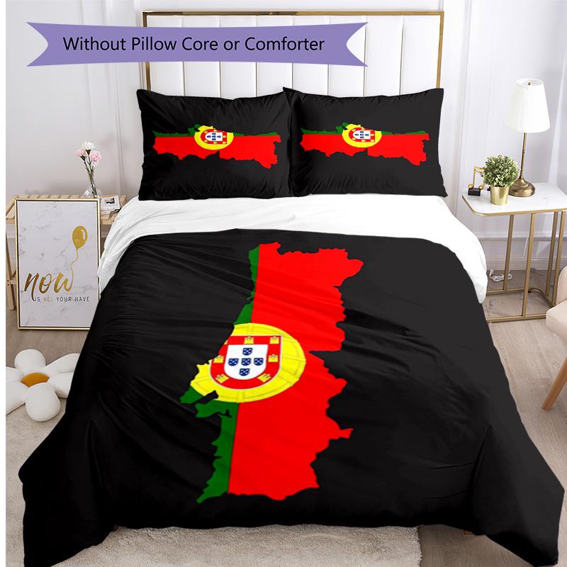 Portugal national football team Pattern Printed 3PCS Bedding Set Soft Skin-Friendly Washable Duvet Cover & Pillowcases Set All Season Bedroom
