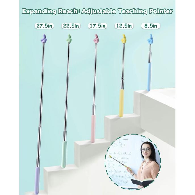 Retractable Teacher Pointer for Classroom Kids Reading, Dumero Extendable Finger Pointer Stick, School Collapsible Telescoping Long Hand Pointing