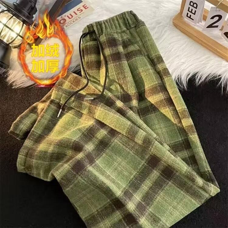 American Retro Striped Pants Men's Autumn and Winter Velvet Thickened Straight Loose Trendy Brand Drape Wide Legs Casual Long