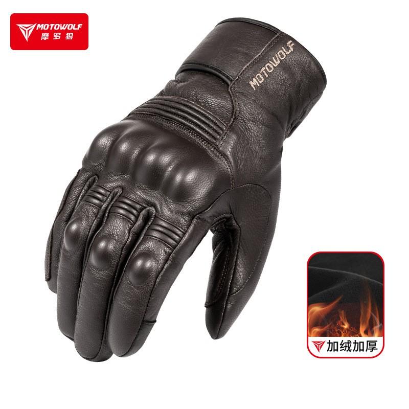 Motorcycle Riding Gloves Winter Warm Windproof Thick Fleece Lined Genuine Leather Safety Protective Gear Men