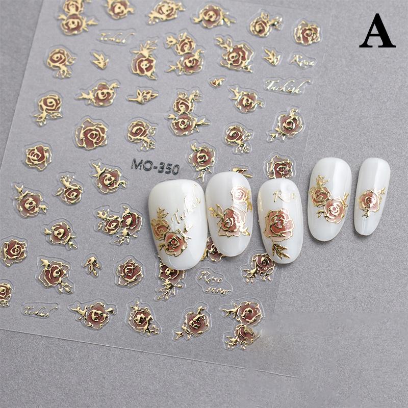 Gold Rose Flowers 3D Self Adhesive Nail Art Decorations Stickers High Quality Manicure Decals Accessories