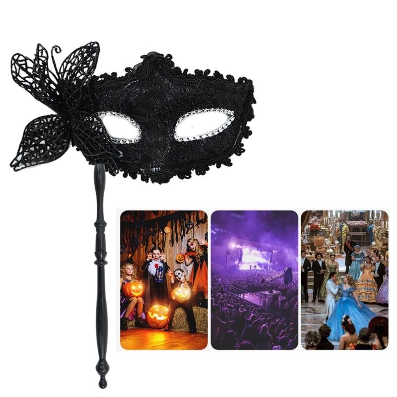 Benátská maska motýla pro ženy Maškarní maska Halloweenská párty maska s držákem Půlmaska Mardi Gras maska