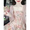 French Floral Summer Strapless Dress & Sunscreen Shirt Set for Women