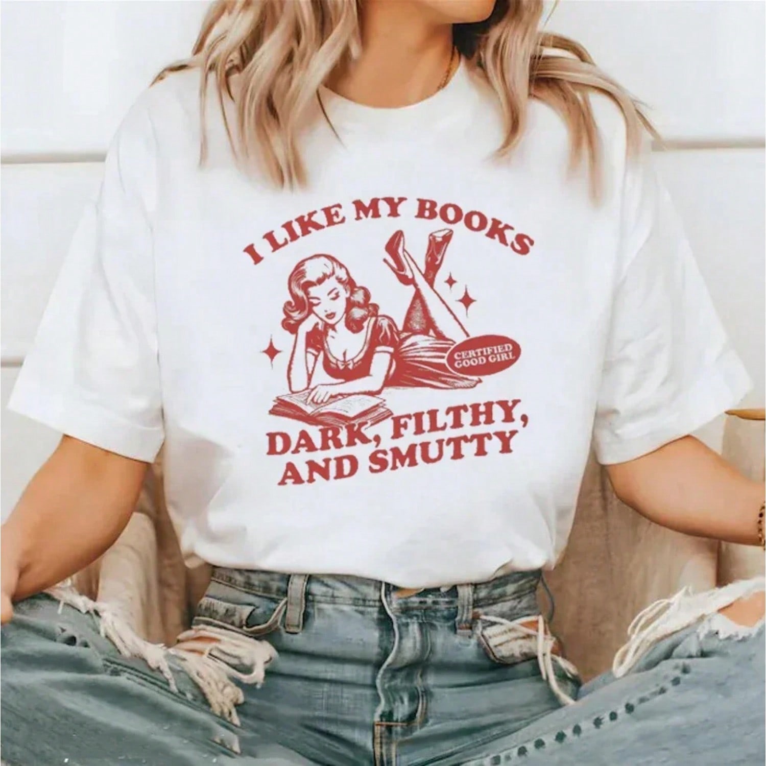 I Like My Books Dark Filthy And Smutty Graphic Tees Vintage Tops Introverted Book Club Retro T-Shirts Cute Aesthetic Booki S разноцветный