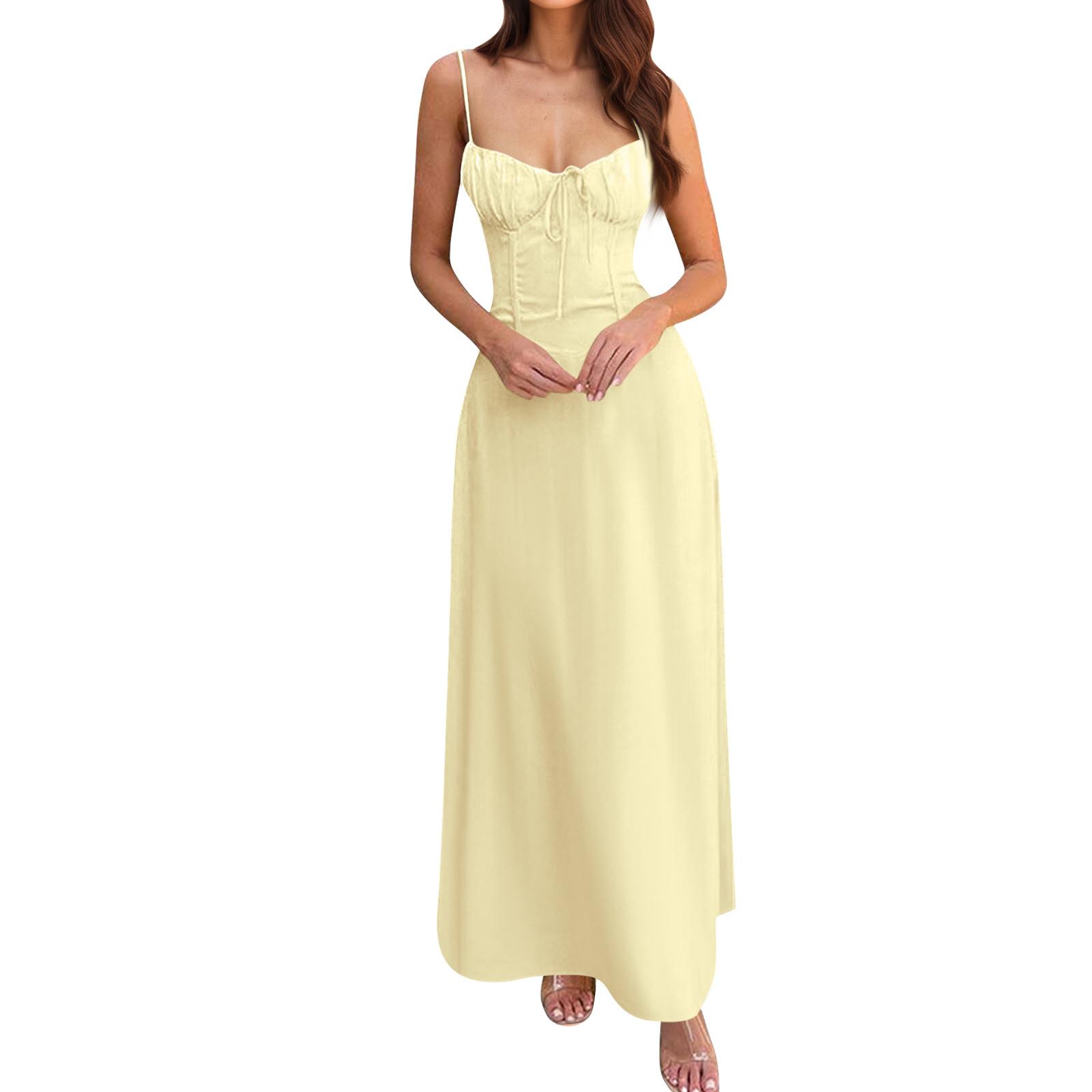 

Жіноча Повсякденна Мода Вінтажна Сукня на Підтяжках Елегантна Святкова Сукня S жовтий