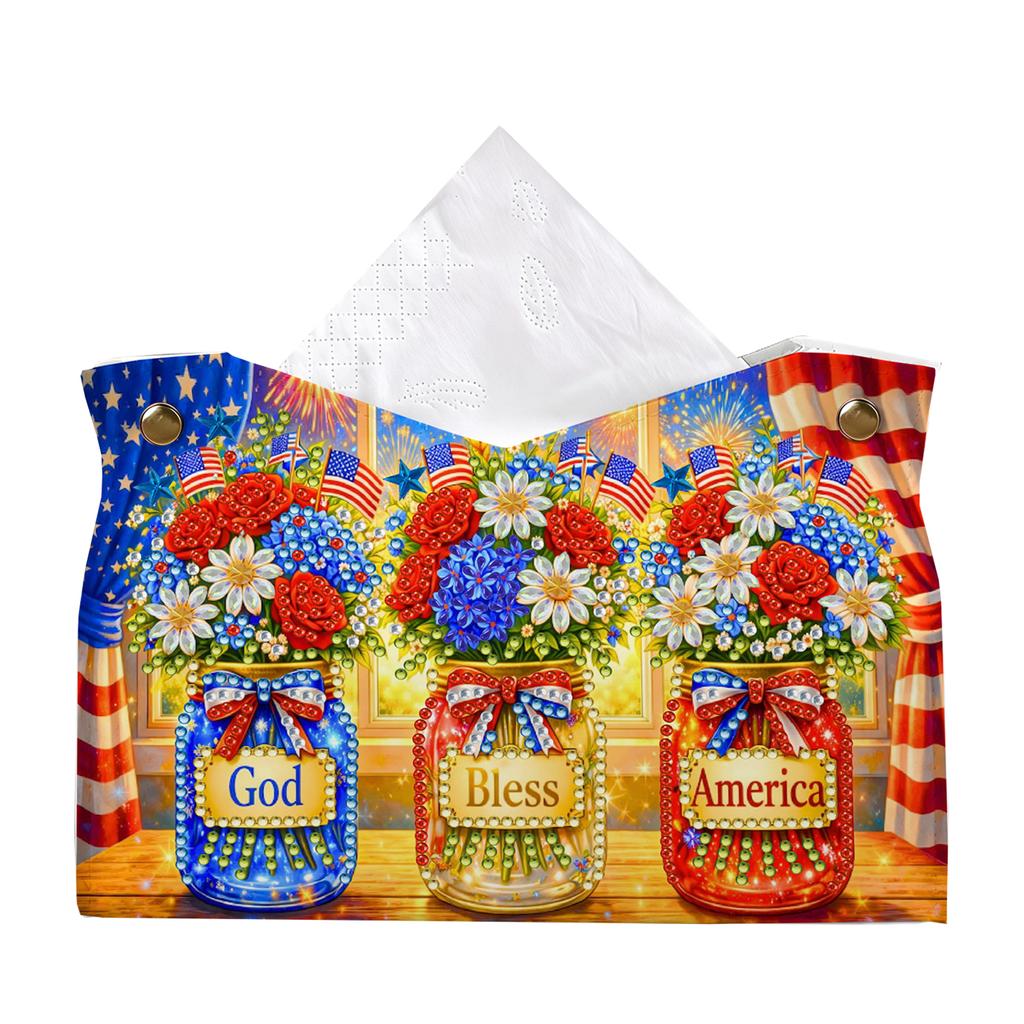Gem Art Tissue Box Cover DIY PU Crystal Holder Desk Home Decor 9.45in