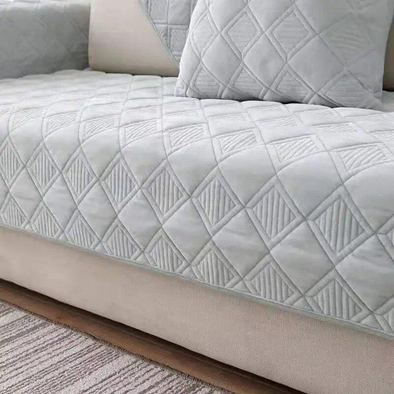 Short Plush Grey Color Sofa Towel European Brief Thicken Quilted Sofa Cover Slip Resistant European Couch Cover for Living Room