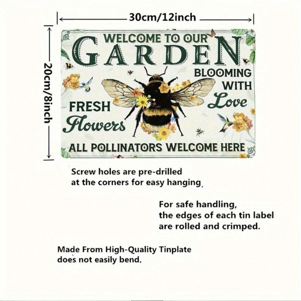 Bee And Flower Metal Sign Wall Decor For Home Garden Yard