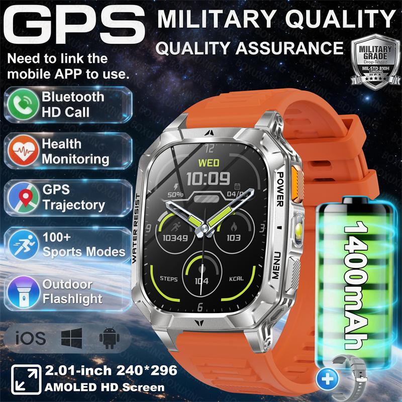 1400mAh Super Battery Durable Adult Smart Watch 2.01 inch GPS Trajectory 3ATM Waterproof BT Call Sports Smartwatch Men  New