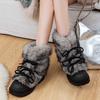 Fashion Sweet Black Lace-up Bow Platform Snow Boots Women Fashion Fluffy Designer Flat Cotton Boots Comfortable Warm Winter Ankle Boots