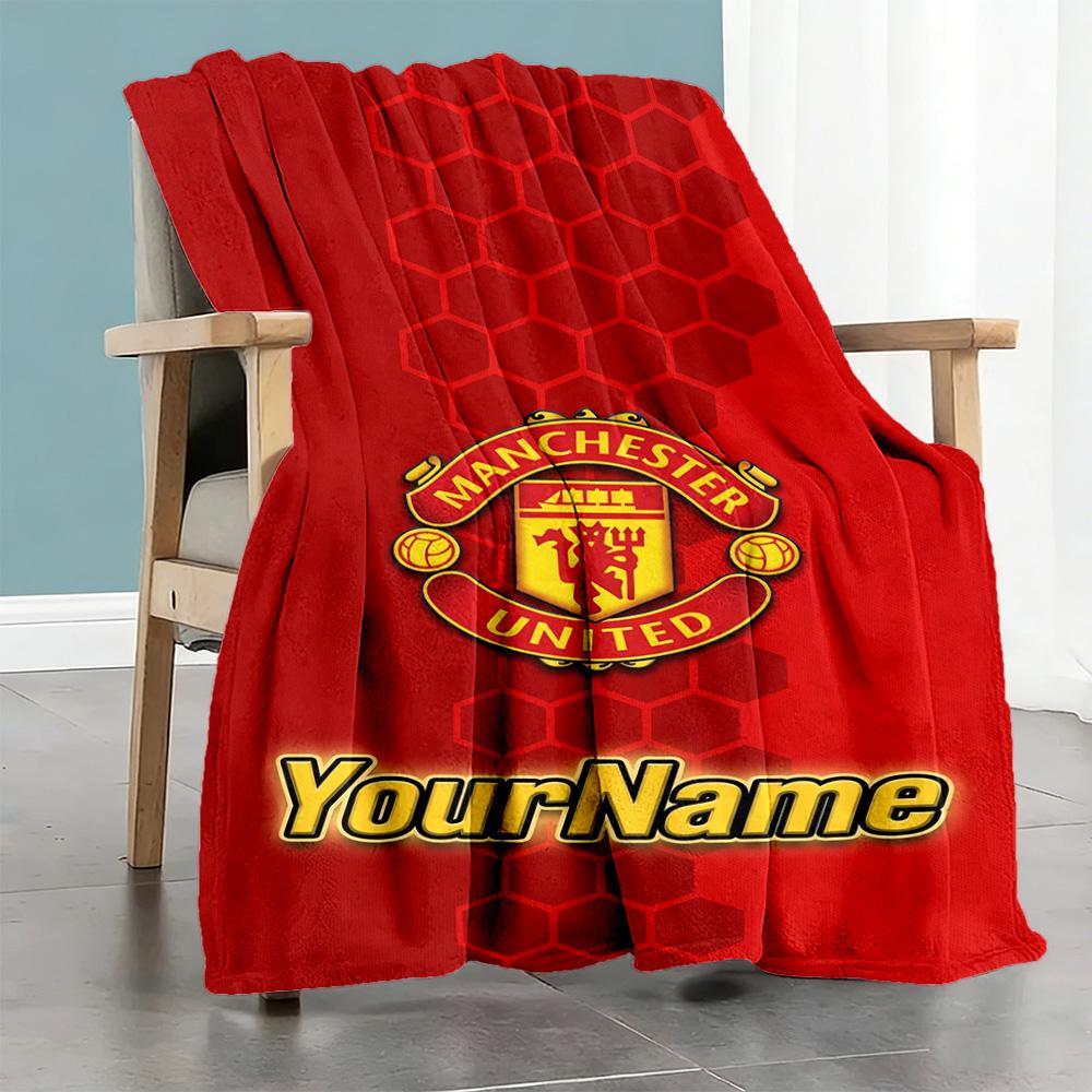 Manchester Customize Text Blanket Multi-purpose Personalized Blanket Soft Warm Cozy Versatile for Bed Sofa Chair Bedding Four Seasons Multipurpose