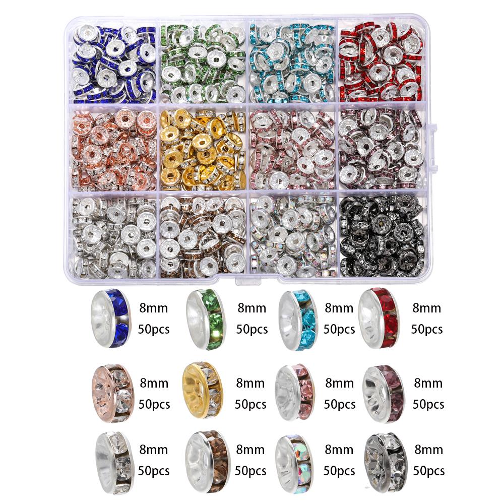 600-1080pcs Silver Color Rhinestone Rondelles Crystal Bead 4-8mm Loose Spacer Beads Kits for DIY Jewelry Making Supplies Set