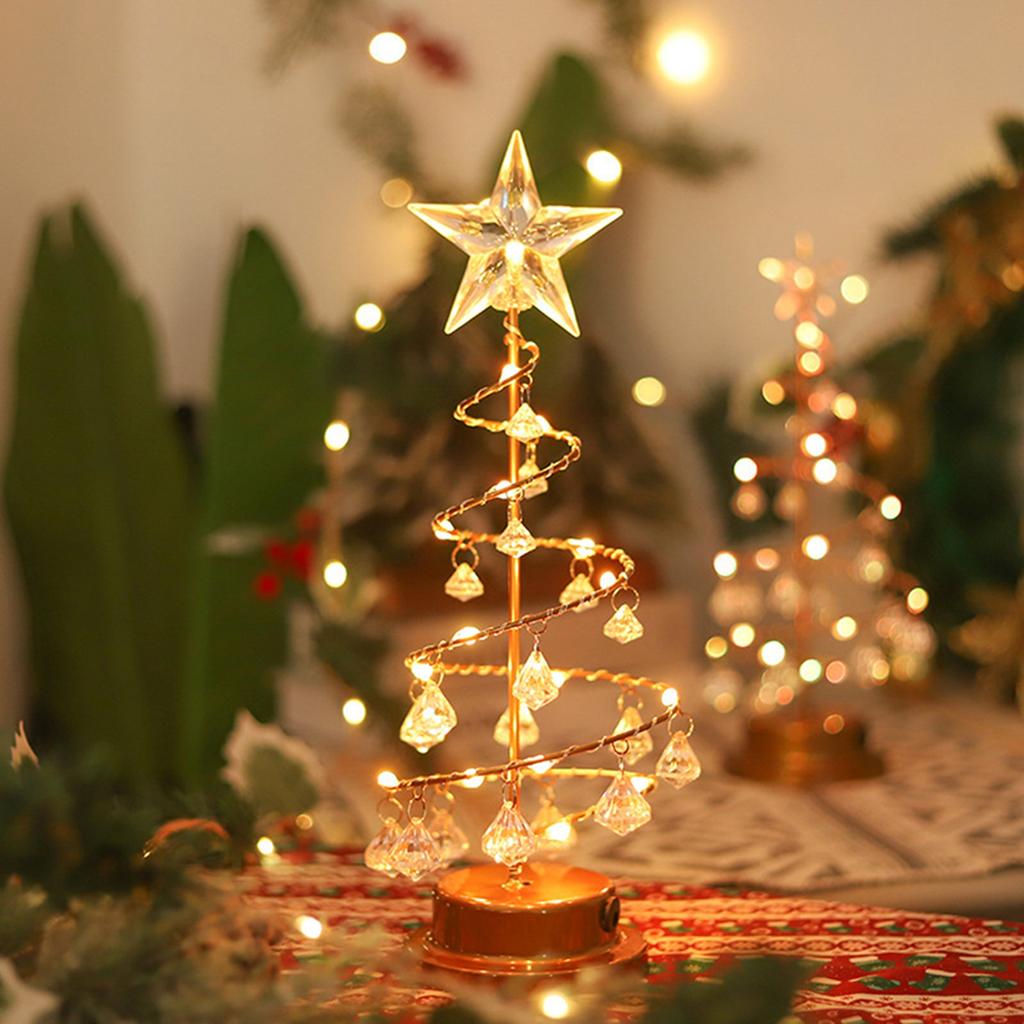 Christmas Crystal Tree Lamp Acrylic Crystal Pendant Christmas Decorative Desk Lamp for Bedroom