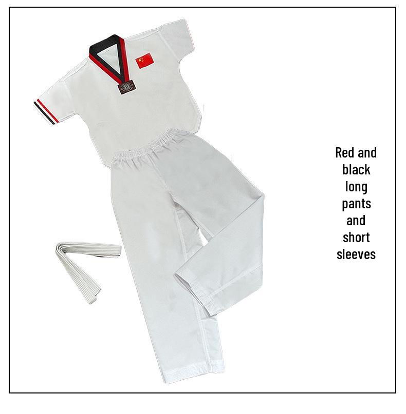Adults' & Children's Taekwondo Training Suit - Long/Short Sleeve, Summer/Autumn, Striped Design with Custom Print Option