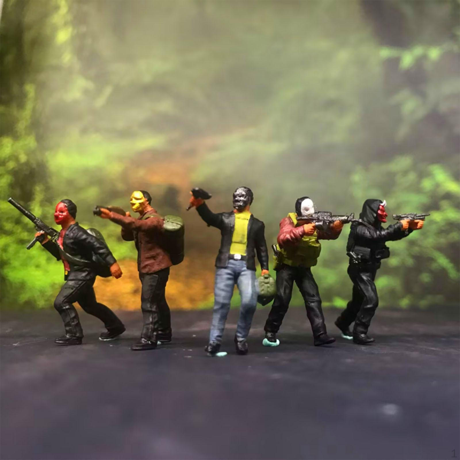 

5 Pieces 1/64 People Figures Figurines Collections Train Railway Miniature Dioramas Robbers