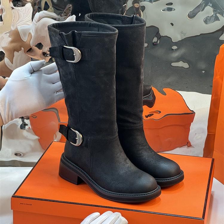 Dong Jie hat die gleichen farblich passenden plissierten Stiefel zum Stapeln, Damenlangschaft-Maillard-Overkneestiefel, großer Schaftumfang, Western-Cowboy-Reiterstiefel