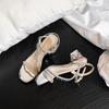 Sandals female summer silver fairy with skirt rhinestones with transparent thick heels and open-toed high heels