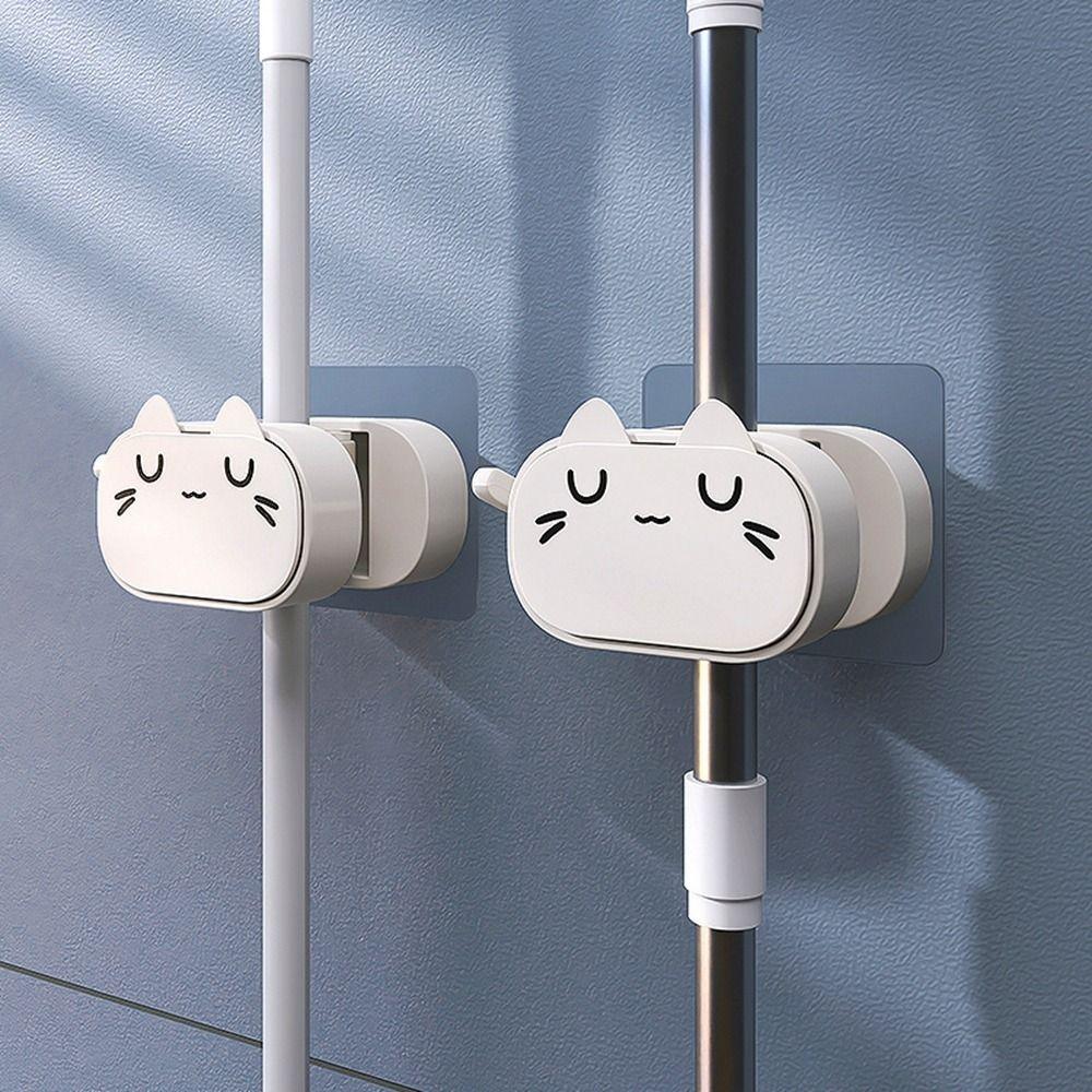 Cartoon-Katze Wandbehang Mopp Besen Wasserdicht Toiletten-Aufbewahrungsregal Festes Moppregal für den Haushalt