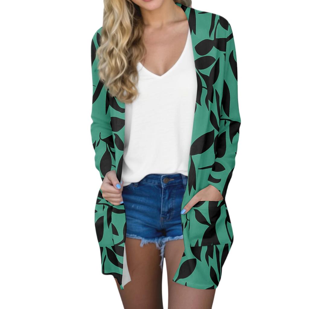 Women's Fashion Casual Comfort Floral Print Mid-Length Cardigan Jacket