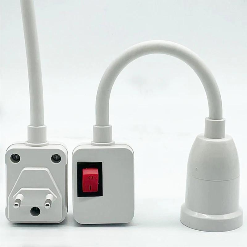 E27 Plug-in Lamp Holder with EU Plug Switch Flexible Swivel Head Rotary LED Bulb Socket Adapter for Wall Light Table Lamp Base