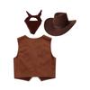 Kids Cowboy Costume Set Printed Fringe Vest Paisley Bandanna Matching Cowboy Hat Carnival Dress Up