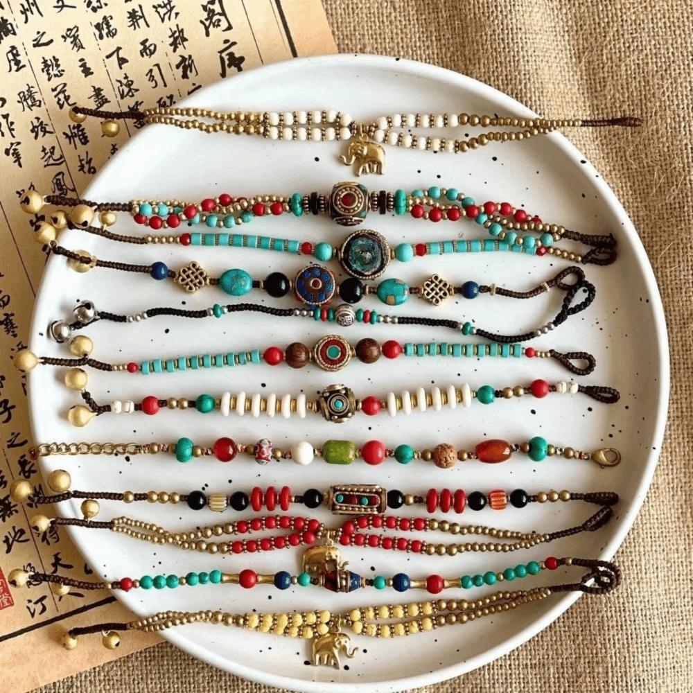 Tibetan Ancient Method Woven Braided Bracelet Nepal Bohemian Exotic Bell Women Bracelet Coco Hand Rope Bracelet Women Jewelry