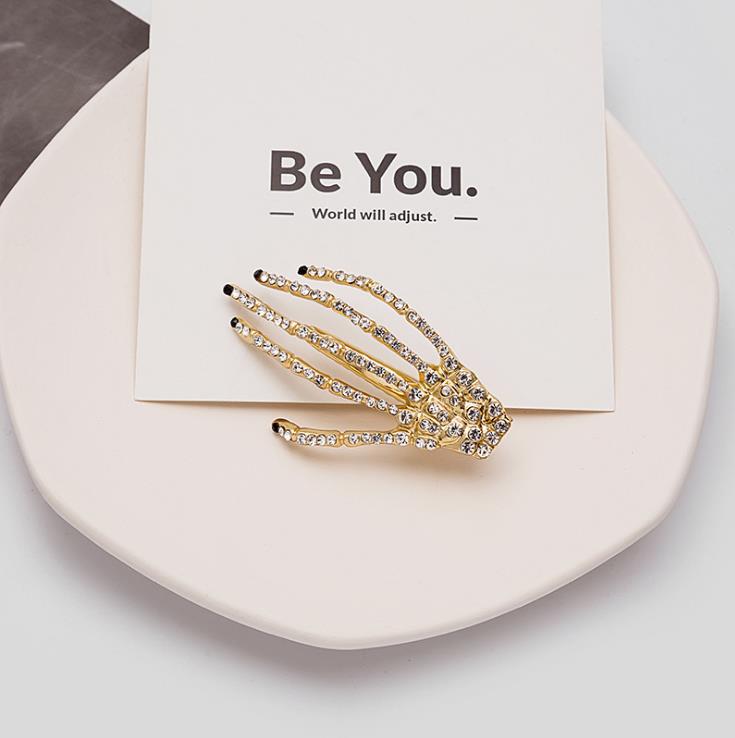 Dark Ghost Claw Skeleton Hand With Diamond Hairpin, Exaggerated Metal Halloween Duck Bill Clip Headdress