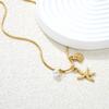Summer Beach Starfish Shell Pearl Pendant Gold Necklace Women's Jewelry Accessory