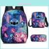 Stitch Cartoon Backpack Set With Breathable Oxford Fabric For Elementary Students