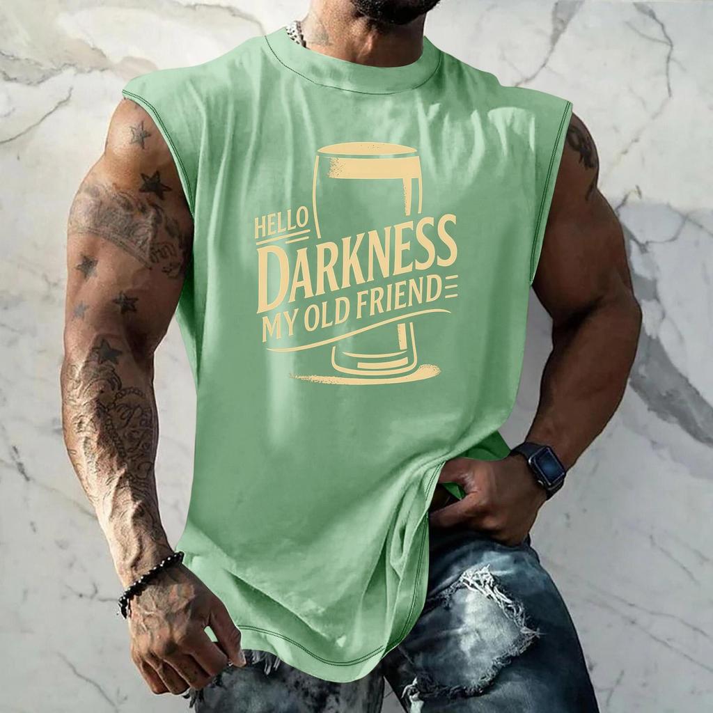 Men's Sleeveless Muscle Tank Top with Beer Themed Graphic Print Vintage Style Casual Summer Vest for Outdoor Activities