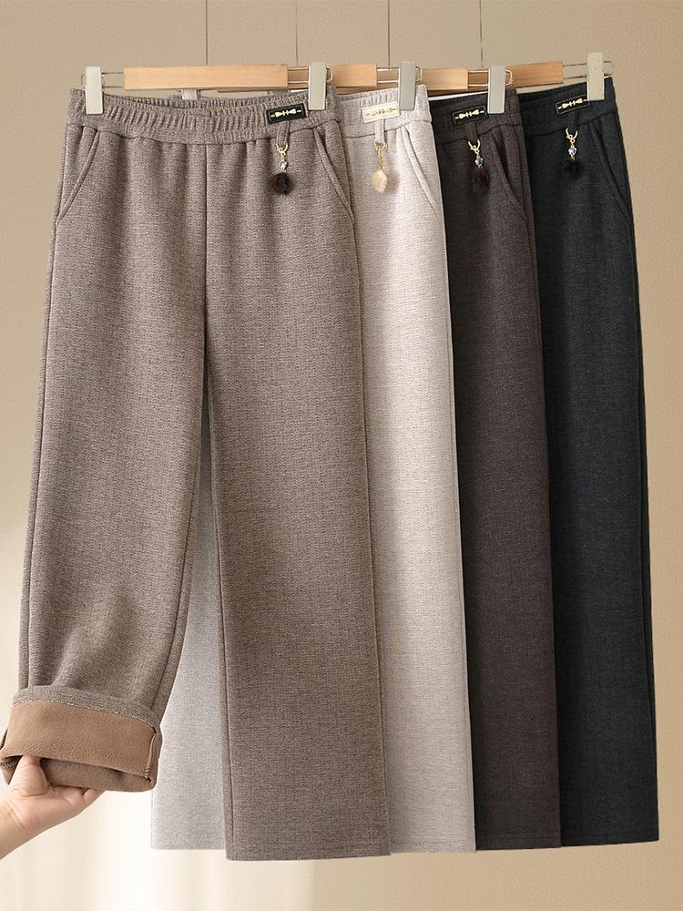 

Mid-aged and Elderly Women s Fleece-Lined Straight Leg Pants - Elastic Waist, Autumn/Winter Casual Wear 3XL (120-135 lbs)
