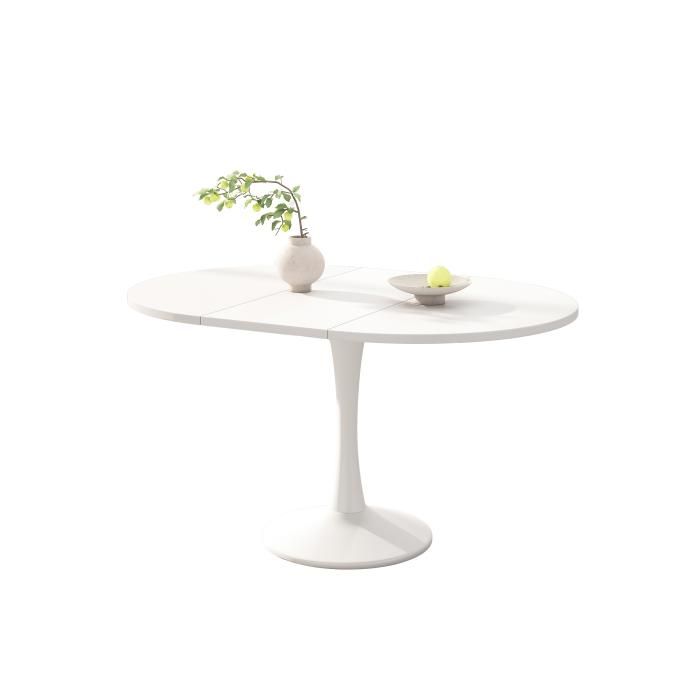 Table De Salle À Manger Ovale, Table D'appoint, L 100/140 X L 100 X H 75 Cm, Blanc