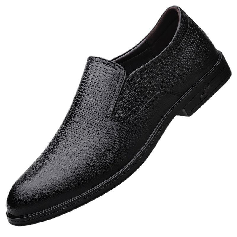 Men's Shoes Embossed Men's First Layer Cowhide Business Dress Leather Shoes Round Head Casual Shoes Spring Foot Lazy Shoes