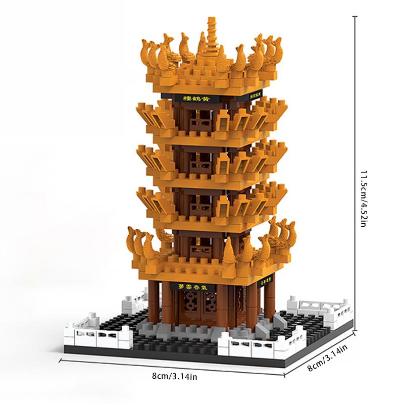 Yellow Crane Tower High Difficulty Microparticle Building Blocks National Style Architecture Boy and Girl Assembly Toy Model