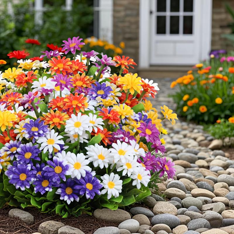 10 buchete de flori artificiale de exterior, decorațiuni florale din plastic, buchete de flori imitație de margarete, arbuști de flori artificiale rezistenți la UV