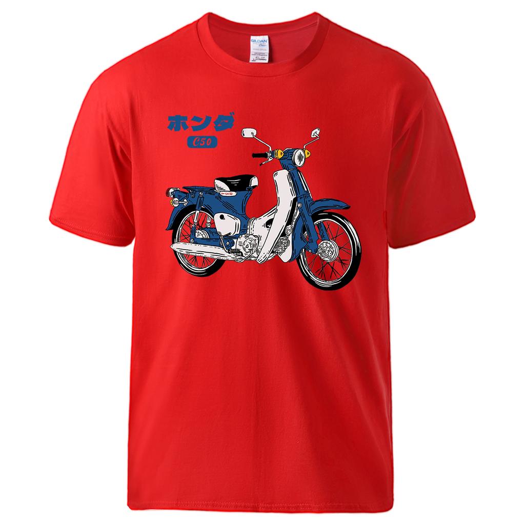 Klassisches Super Cub C50 Motorrad-Print Herren-T-Shirt Baumwolle Mode Kurzarm Weiches Atmungsaktives T-Shirt All Match Basic T-Shirt