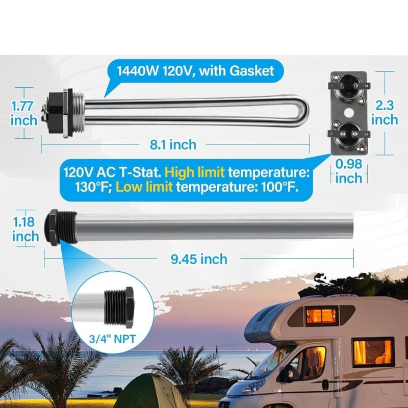 Quick Heat Metal Water Heater Element 520900 Strong Metal Heating Tube for Suburban Camping Hot Water System Use